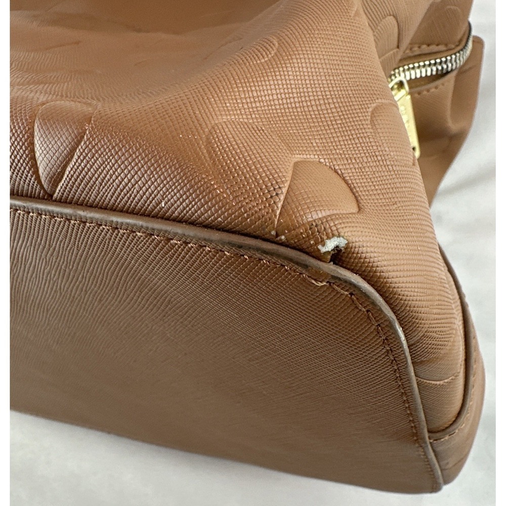 Betsey Johnson Heart Embossed Brown Triple Compartment Large Satchel Purse Tote - Picture 16 of 16
